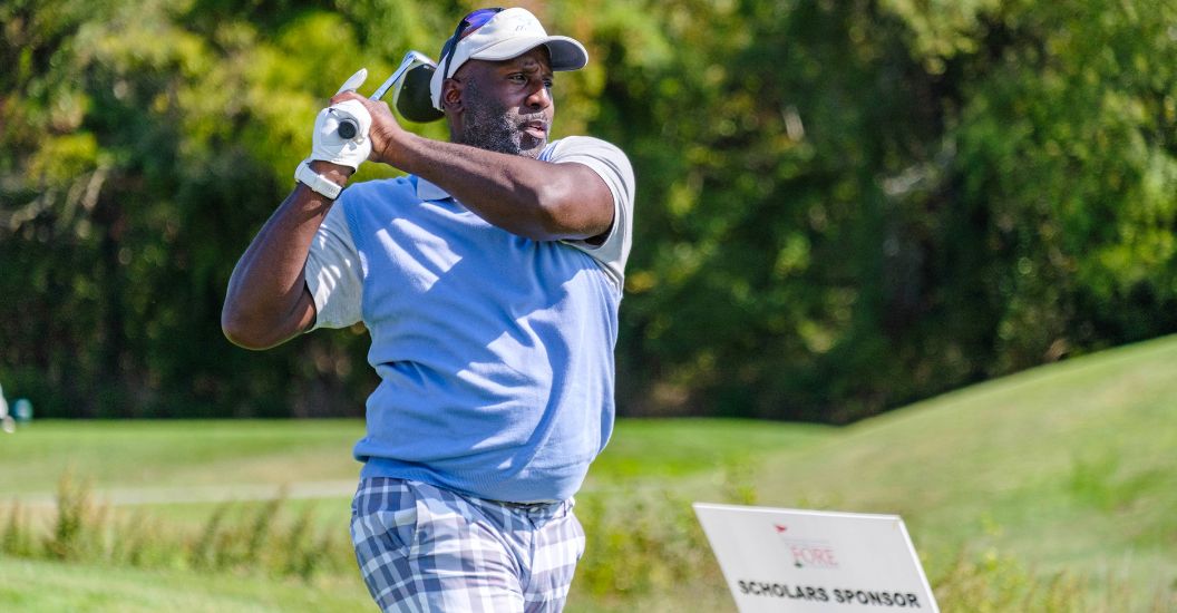 Eric Stewart tees off during the 2024 Golf Tournament