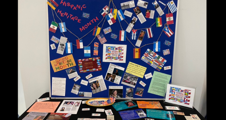 Display table set up in the Student Center for Hispanic Heritage Month.