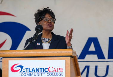 Atlantic Cape President Dr. Barbara Gaba speaks at the Academy of Culinary Arts graduation on May 17